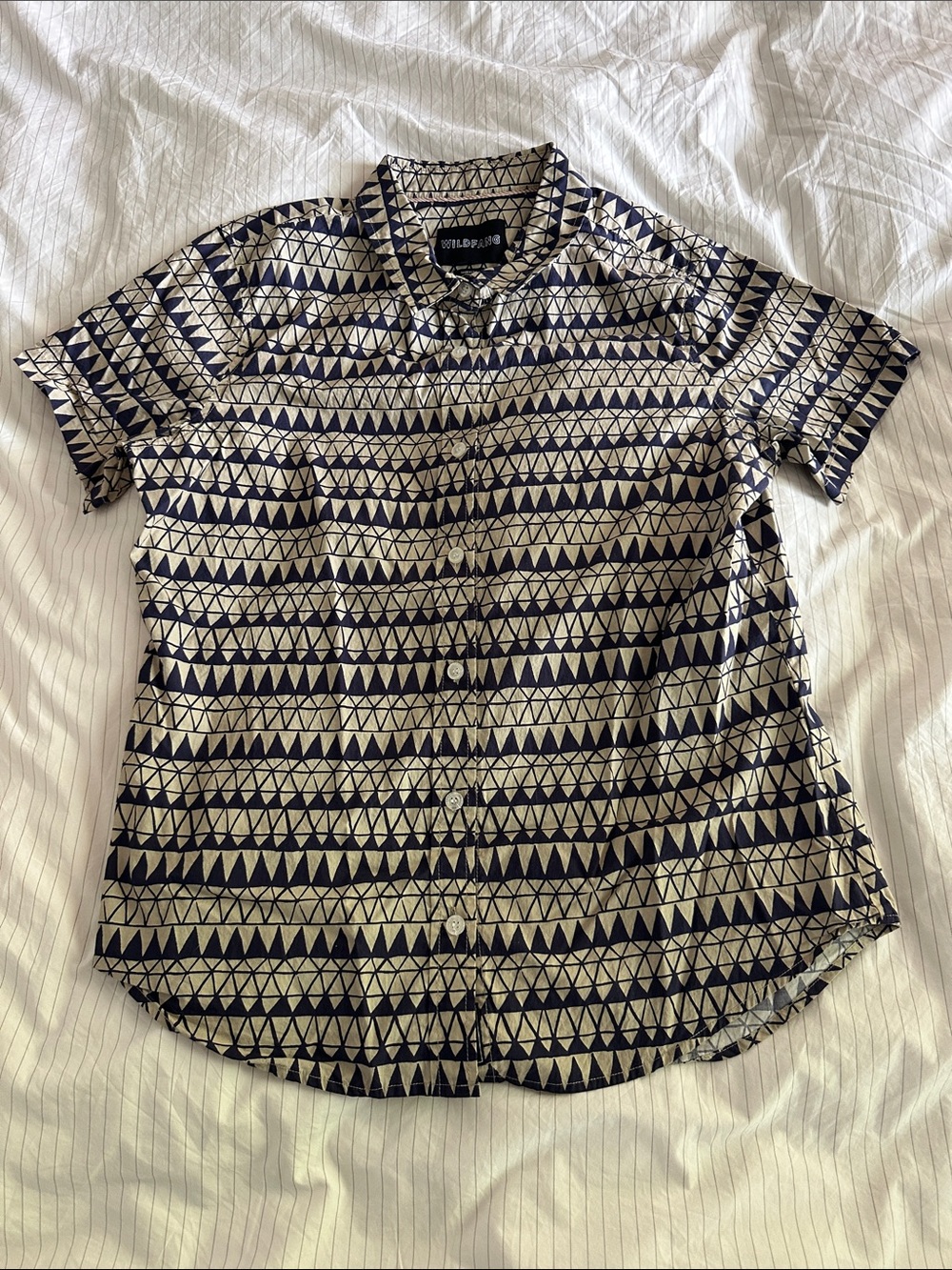 Wildfang - Men’s Short Sleeve Button-Up Shirt - Navy & Cream Geometric